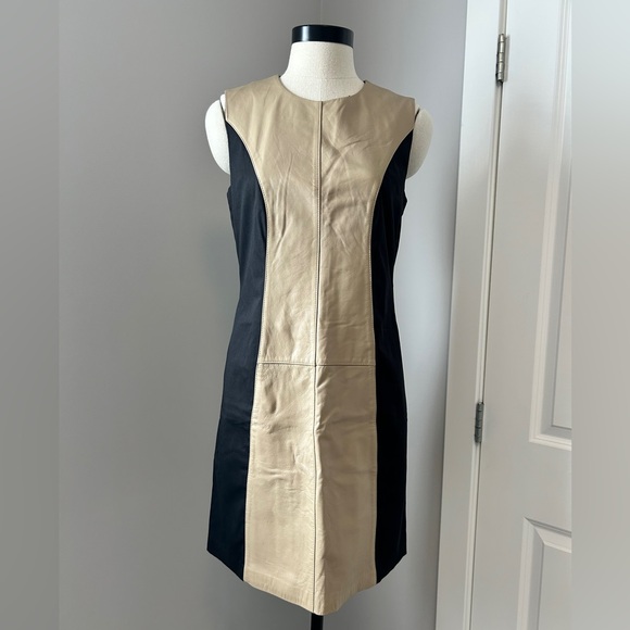 Judith & Charles Leather Panel Sheath Dress Sz 6 - Picture 1 of 17